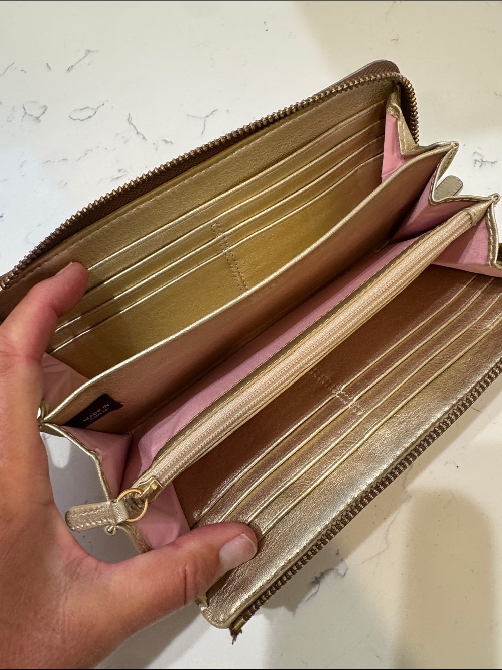 Coach Brown Monogram Wallet with Metallic Gold Trim - Picture 9 of 13